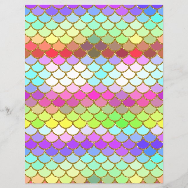 Multicolor Mermaid Scales Scrapbook Paper (Front)