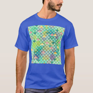 Multicolor Mermaid Tail Scales with Gold Glitter a T-Shirt