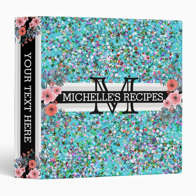 Multicolor Modern Grit Glitter Monogram #6 Binder (Front/Spine)
