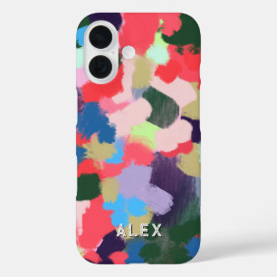 Multicolor Modern Personalized Name Blue Green iPhone 16 Case