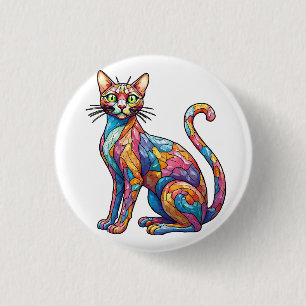 Multicolor Mosaic funny Cat 756 1 Inch Round Button