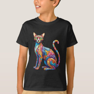 Multicolor Mosaic funny Cat 756 T-Shirt