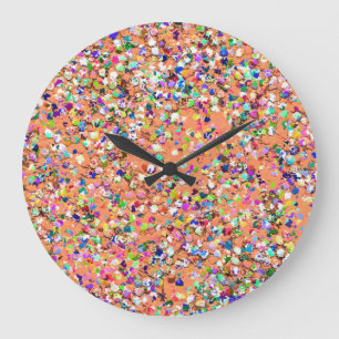 Multicolor Mosaic Modern Grit Glitter #5 Large Clock