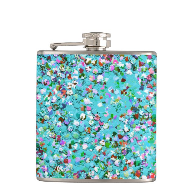 Multicolor Mosaic Modern Grit Glitter #7 Hip Flask (Front)