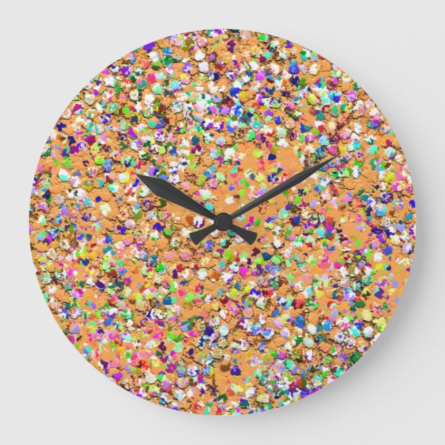 Multicolor Mosaic Modern Grit Glitter #9 Large Clock (Front)