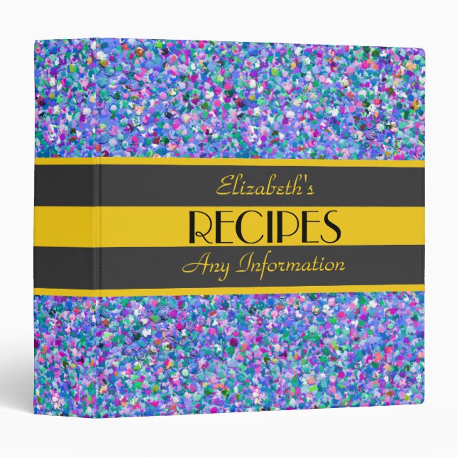 Multicolor Mosaic Modern Grit Glitter Recipes Binder (Front/Spine)