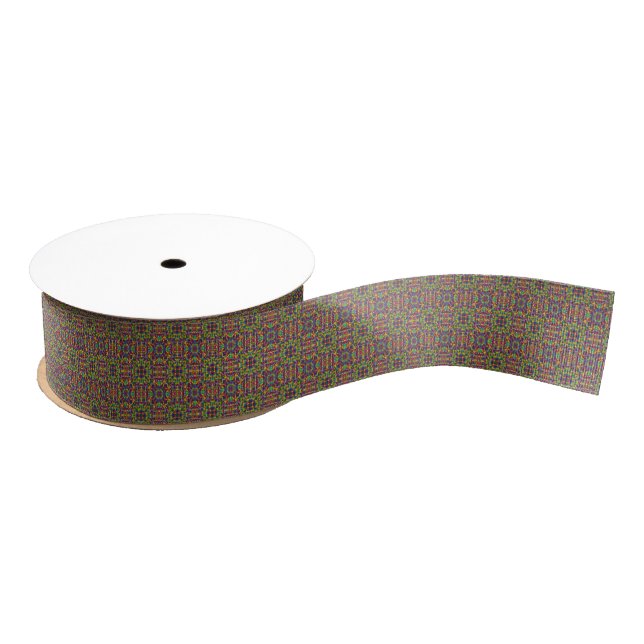 Multicolor mosaic pattern grosgrain ribbon (Spool)