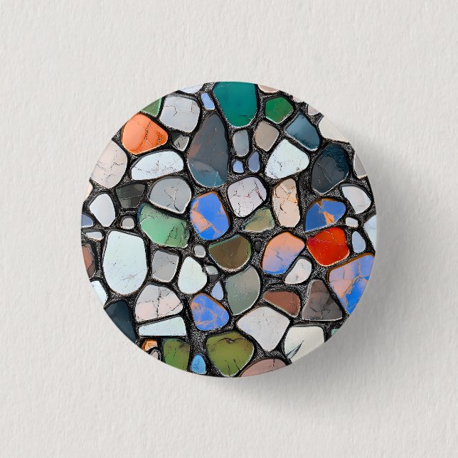 Multicolor Mosaic Stone Pattern 1 Inch Round Button (Front)