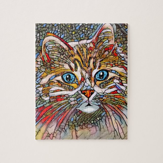 Multicolor Mosaic Style Cat 699 digital art Jigsaw Puzzle (Vertical)