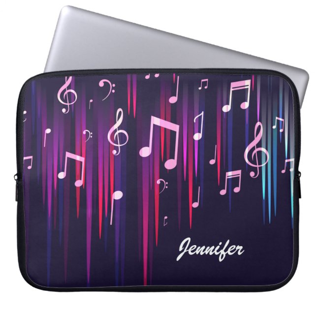 Multicolor Music Notes and Custom Monogram Laptop Sleeve (Front)