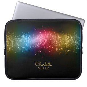 Multicolor Music Notes and Custom Name Laptop Sleeve