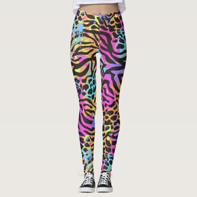Multicolor Neon Zebra Leopard Leggings & Yoga Pant (Devant)