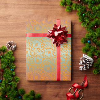 Multicolor Orange Medieval Unique Floral Ornament Wrapping Paper