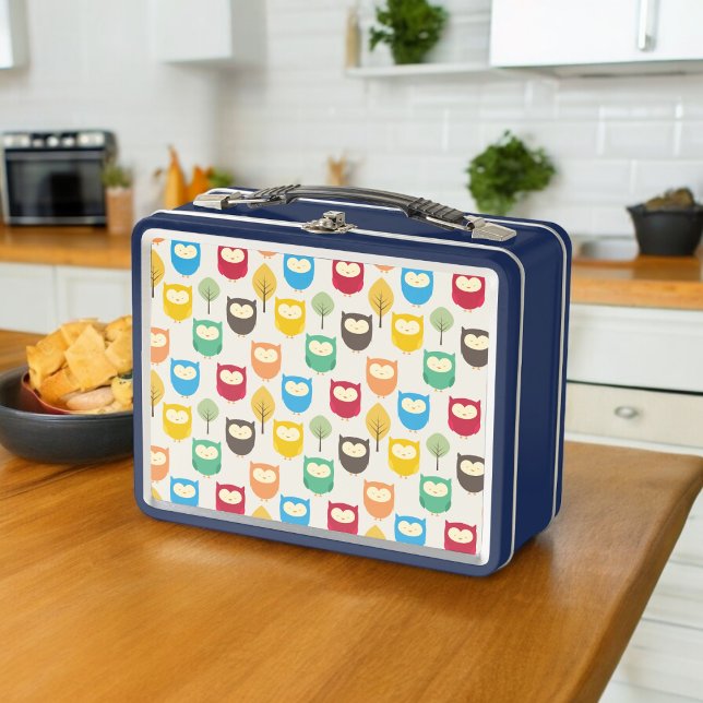 Multicolor Owl Pattern  Metal Lunch Box (lunchbox)