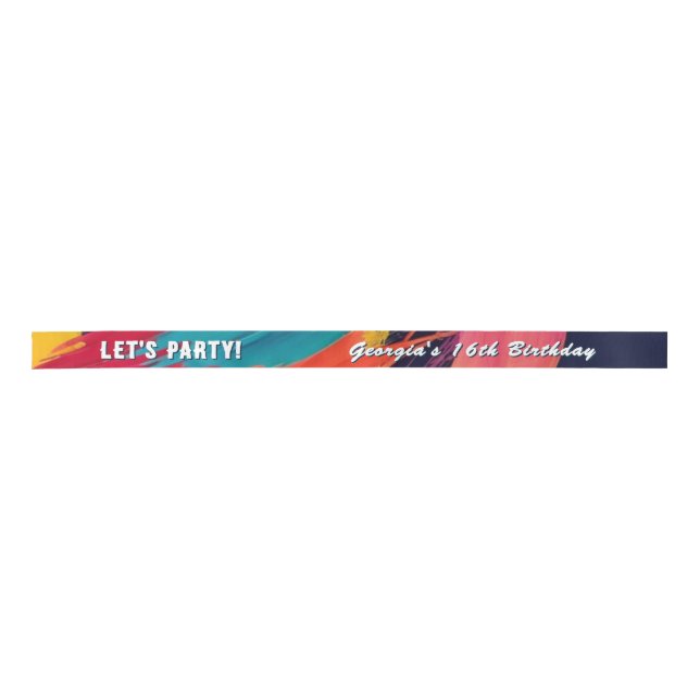 Multicolor Paint Effect 16th Birthday Personalized Satin Ribbon (Front)