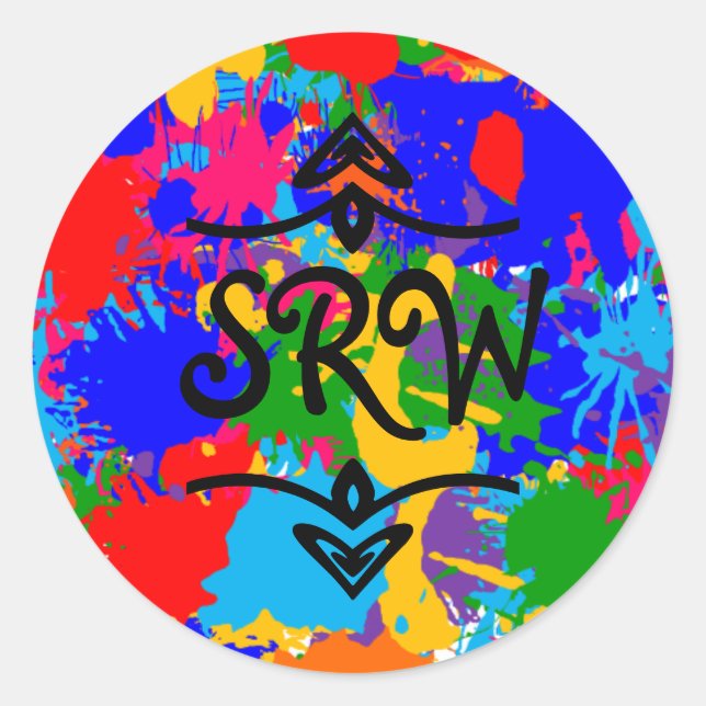 Multicolor Paint Splatter Monogram Sticker (Front)