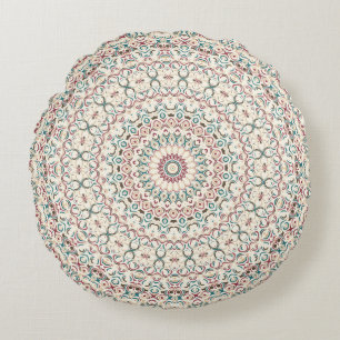Multicolor Painted Medallion Pattern Round Pillow