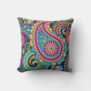 Multicolor Paisley Floral Fun Pattern Throw Pillow