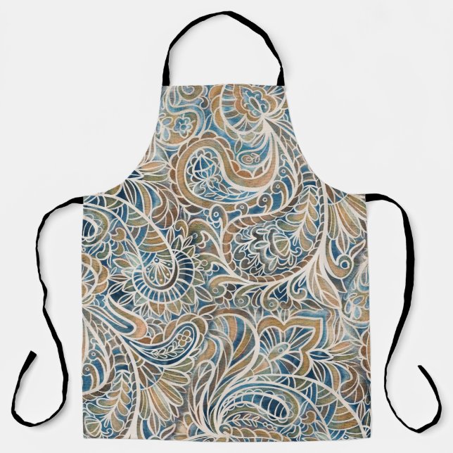 Multicolor Paisley Hand-Drawn Print Apron (Front)