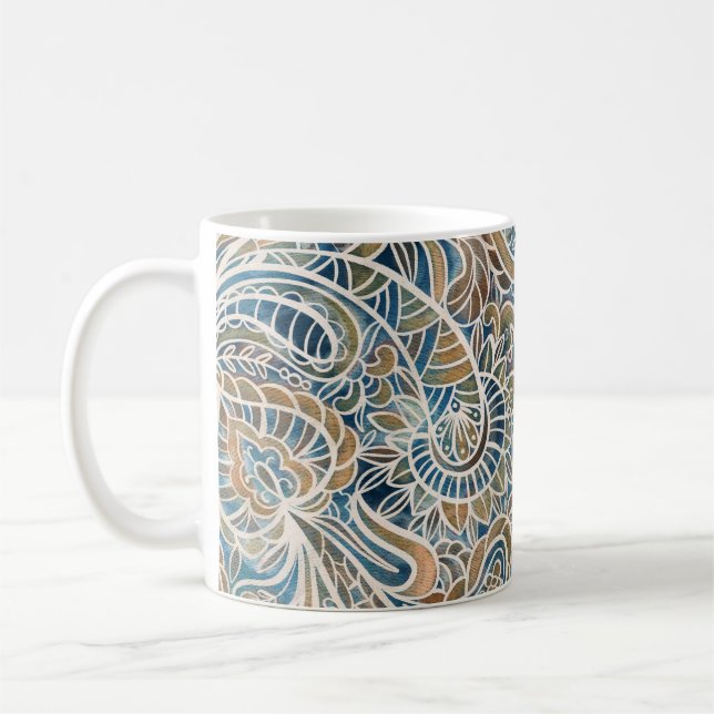 Multicolor Paisley Hand-Drawn Print Coffee Mug (Left)
