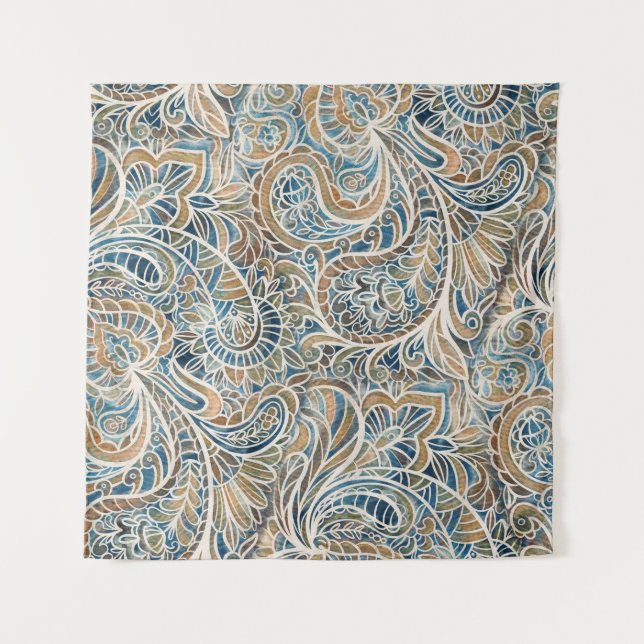 Multicolor Paisley Hand-Drawn Print Tapestry (Front)