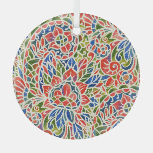 Multicolor Paisley Print Batik Pattern Glass Ornament