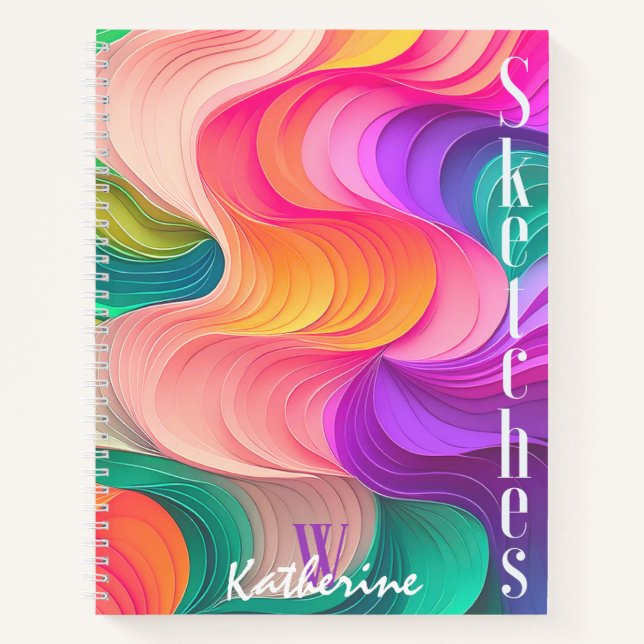 Multicolor paper waves sketchbook notebook (Front)