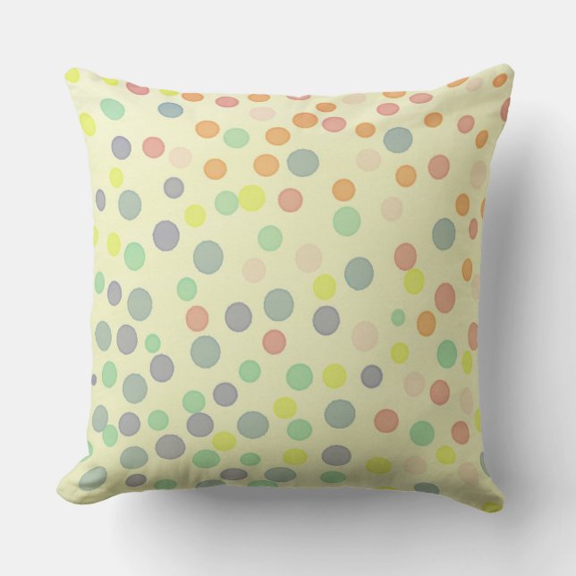 Multicolor pastel dots on pastel yellow throw pillow (Front)