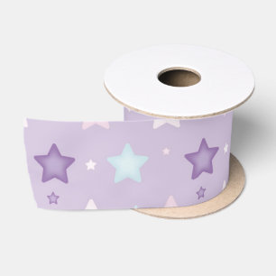 Multicolor Pastel Purple, Pink, White Stars Ribbon Satin Ribbon
