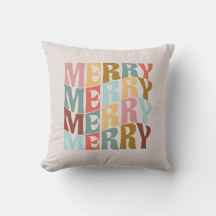 Multicolor Pastel Retro Wave Boho Xmas Merry Throw Pillow