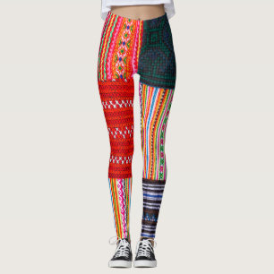 Multicolor Patchwork: Asian Style Quilt. Leggings