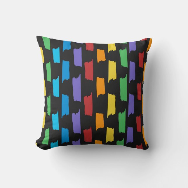 Multicolor Pattern on Black  Throw Pillow (Front)