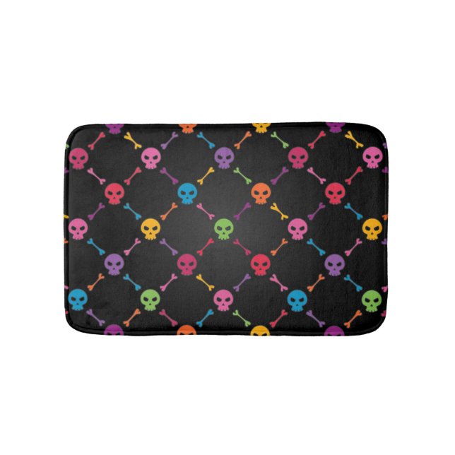 Multicolor pattern with skulls bath mat (Front)
