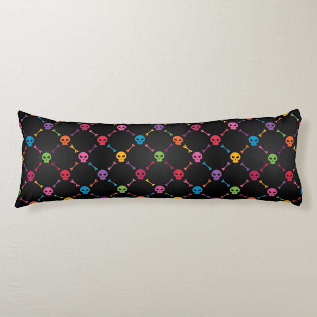 Multicolor pattern with skulls body pillow (Front)