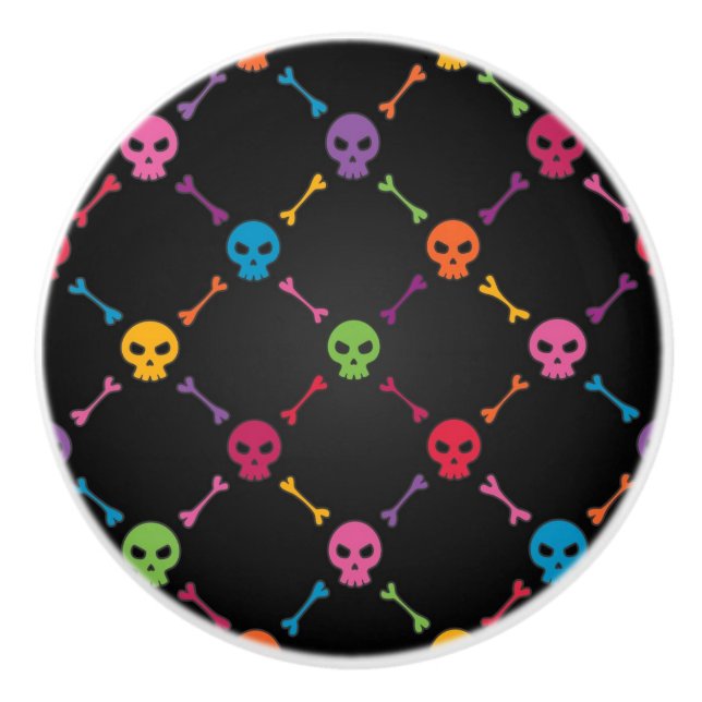 Multicolor pattern with skulls ceramic knob (Front)