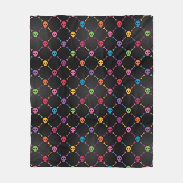 Multicolor pattern with skulls fleece blanket (Front)