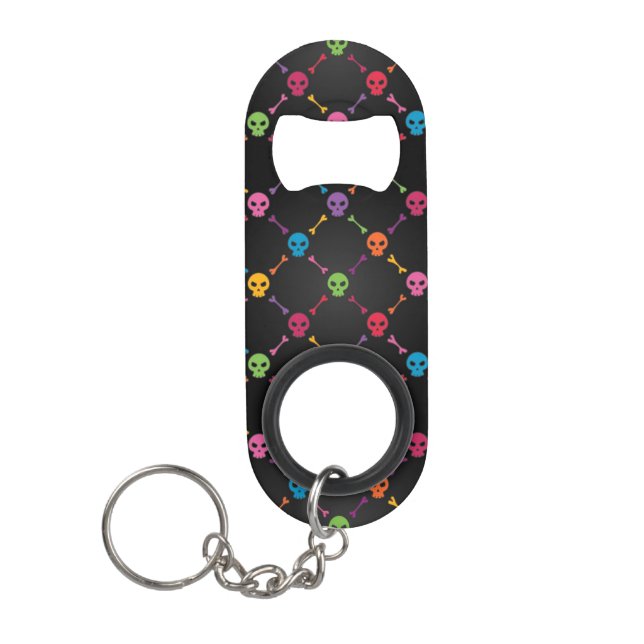 Multicolor pattern with skulls keychain bottle opener (Front)