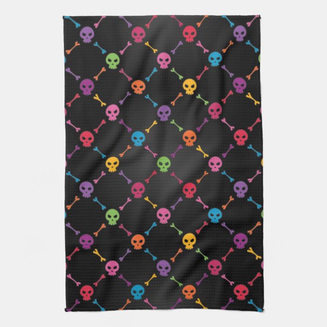 Multicolor pattern with skulls kitchen towel (Vertical)
