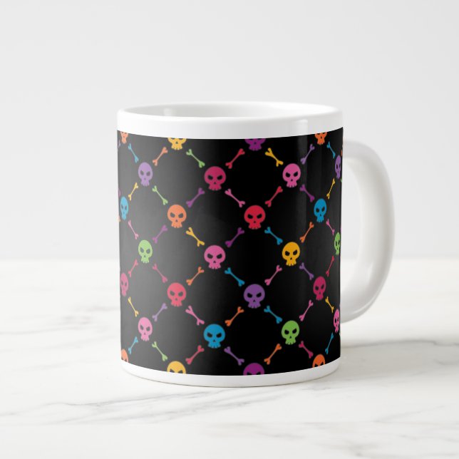 Multicolor pattern with skulls large coffee mug (Front Right)