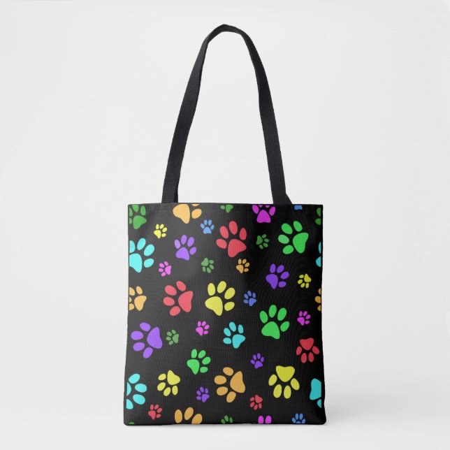 Multicolor Paw Prints Design Tote Bag (Front)