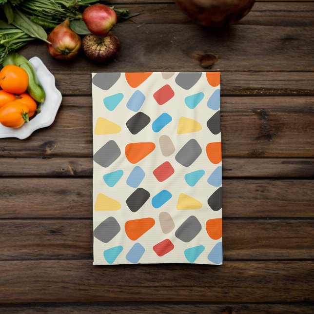 Multicolor Pebbles in White Background Kitchen Towel (Kitchen Towel)