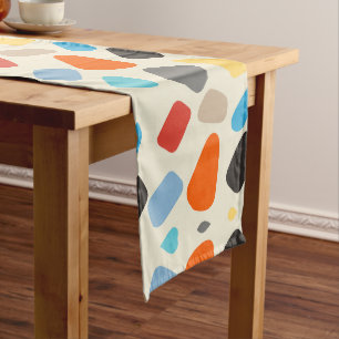 Multicolor Pebbles in White Background Long Table Runner