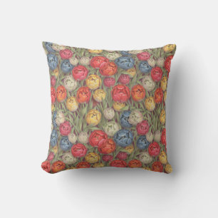 Multicolor Pencil drawn Tulips Throw Pillow