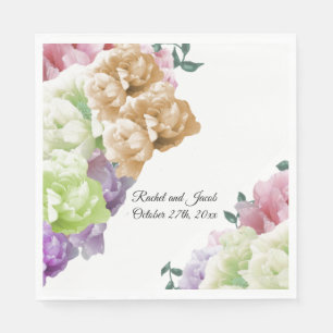 Multicolor Peonies Wedding Paper Napkins