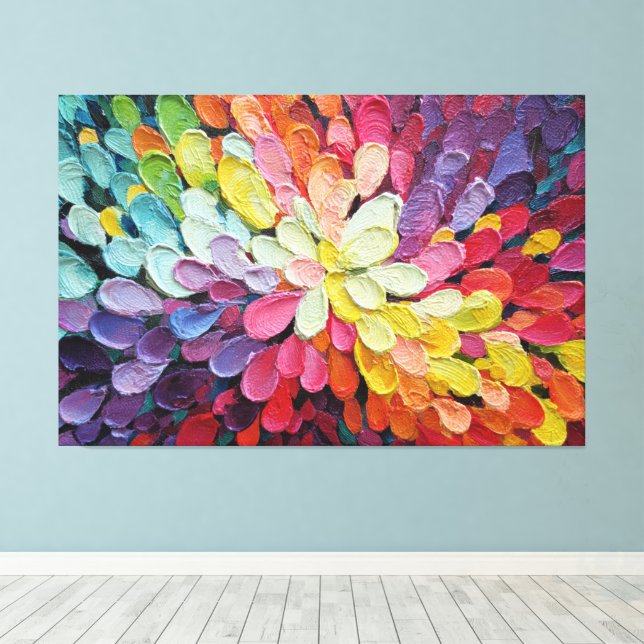 Multicolor Petal Burst  Textured Abstract Wall Art (Insitu(Wood Floor))