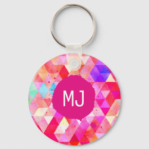 Multicolor Pink Watercolor Triangle Pattern Keychain