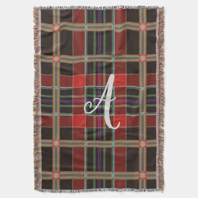 Multicolor Plaid (Tartan) Monogram, Name Custom Throw Blanket (Front Vertical)