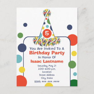 Multicolor Polka Dot Birthday Party Hat Invite