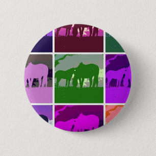 Multicolor Pop Art Horses 2 Inch Round Button