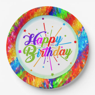 Multicolor Psychedelic Abstract (Happy Birthday) Paper Plate
